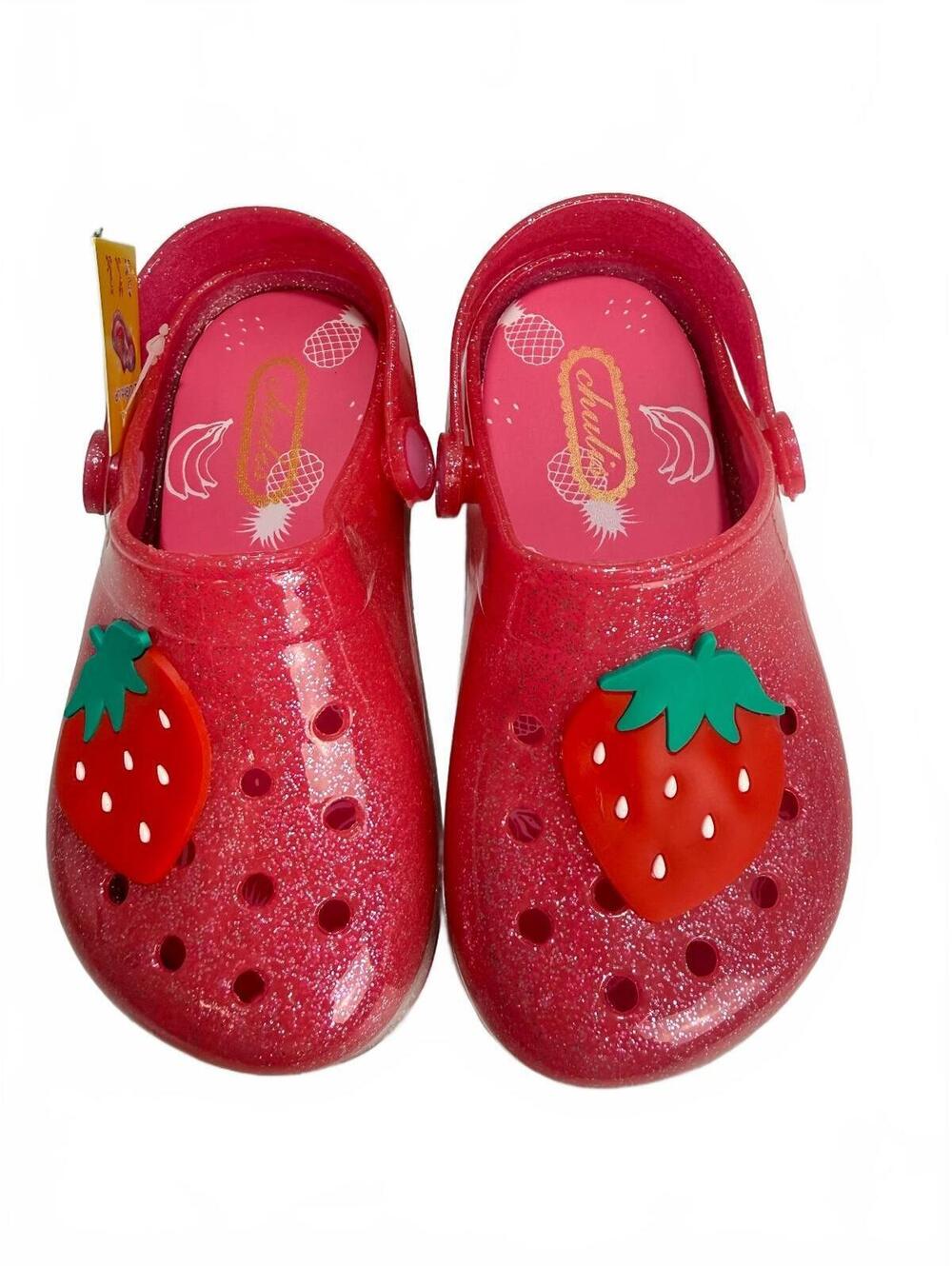 Chulis Girls Coral Glitter Jelly Water Shoes Strawberry Clogs Size 8 EU 28 NIB